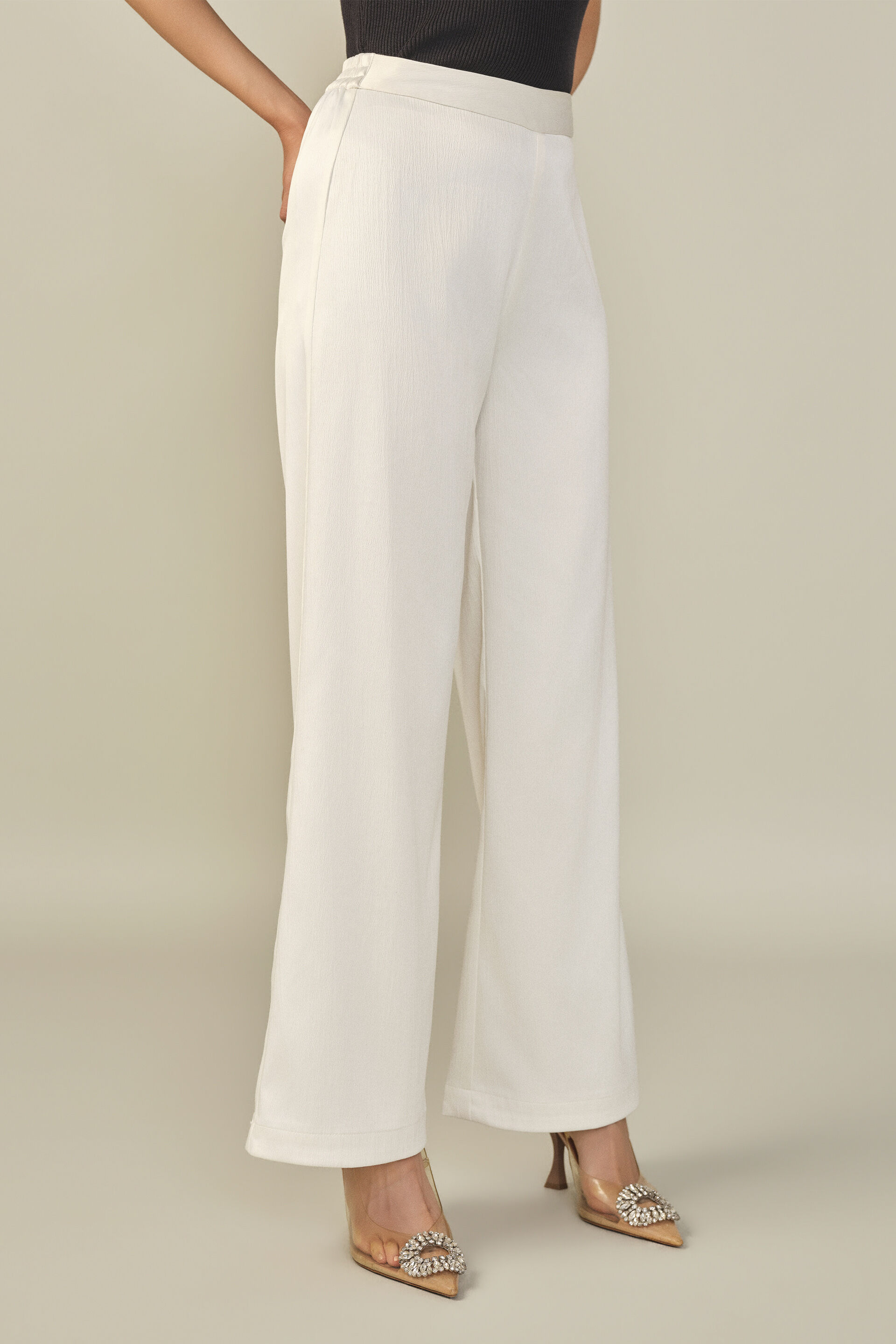 Satin Trousers in Off White, Off White, image 3